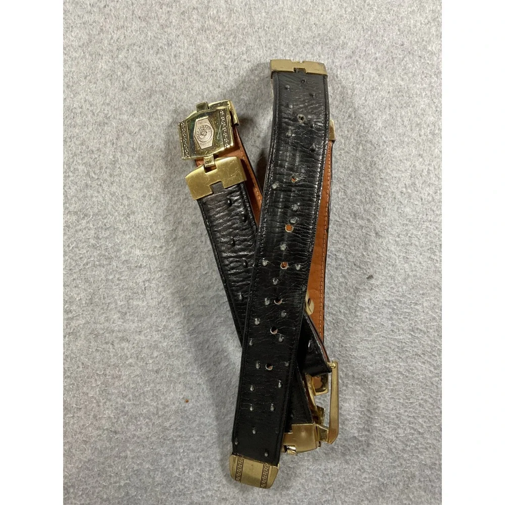 Veretta Belts Mens 38 Black Ostrich Leather Gold Medallion Key Belt Mexico 1567